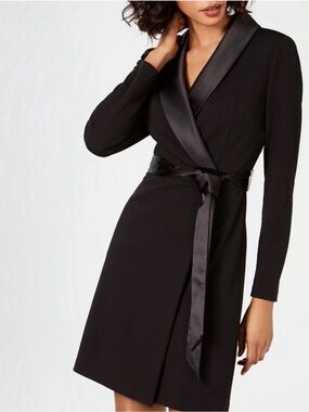 Adrianna Papell Black Tuxedo Dress with Satin Trim